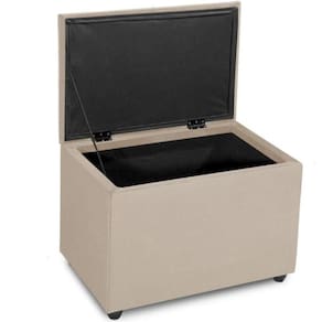 Puff Baú 60cm Porta Treco Madeira Veludo Estofado Premium Cor bege