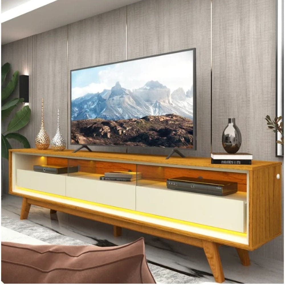 Rack para TV até 75 Polegadas com LED com Pés Requinte 212cm Naturale/Off White