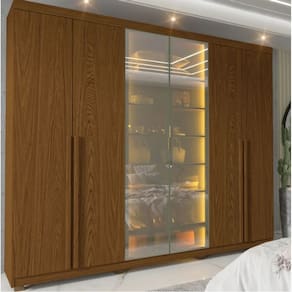 Guarda Roupa Casal 6 Portas Sapateira com Pés com Led Imperatriz Reflecta Castanho