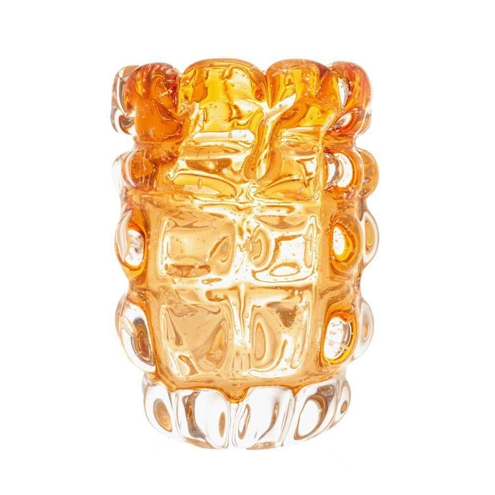 Vaso De Vidro Murano Italy Ambar Lyor 17x12cm