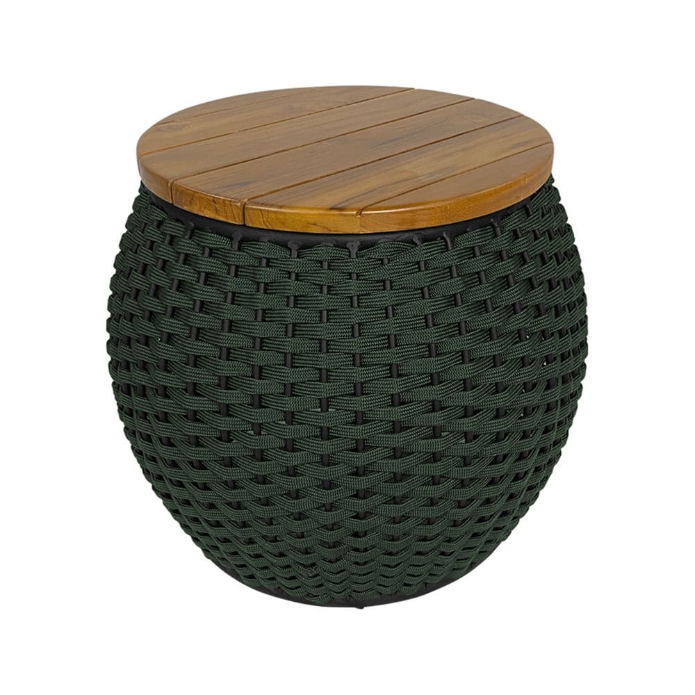 Puff Barril Alumínio Tampo Madeira Corda Náutica Verde Militar