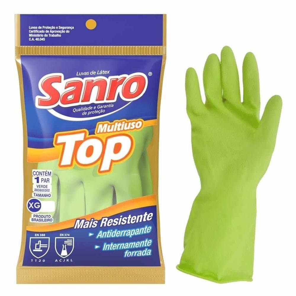 Luva Sanro Antiderrapante Forrada Top Verde Extra G