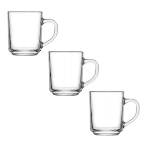 Conjunto 3 Peças Canecas 250ml Decoração Xícaras Café Chá Com Alça Vidro Lisa Cappuccino Coffee