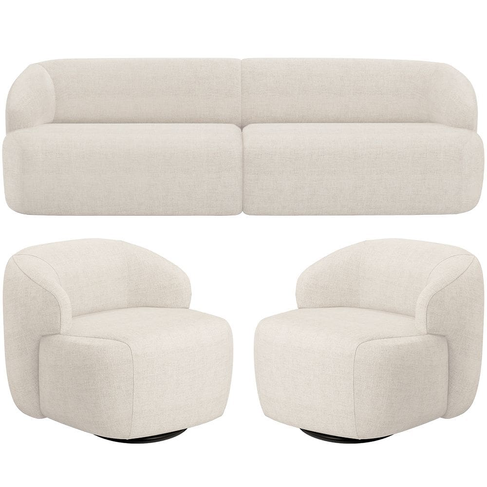 Sofá 4 Lugares Curvo Orgânico com 02 Poltronas Para Sala Living 280cm Barolo L06 Linho Mescla - Lyam Decor