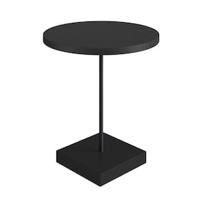 Mesa Lateral Redonda Artesano 45 cm (Larg) Tampo e Base MDP Preto c/ Tubo Metálico Aço Carbono Preto