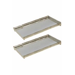 Kit 2 Bandeja Metal Decorativa Espelho Lavabo 20cm Dourado