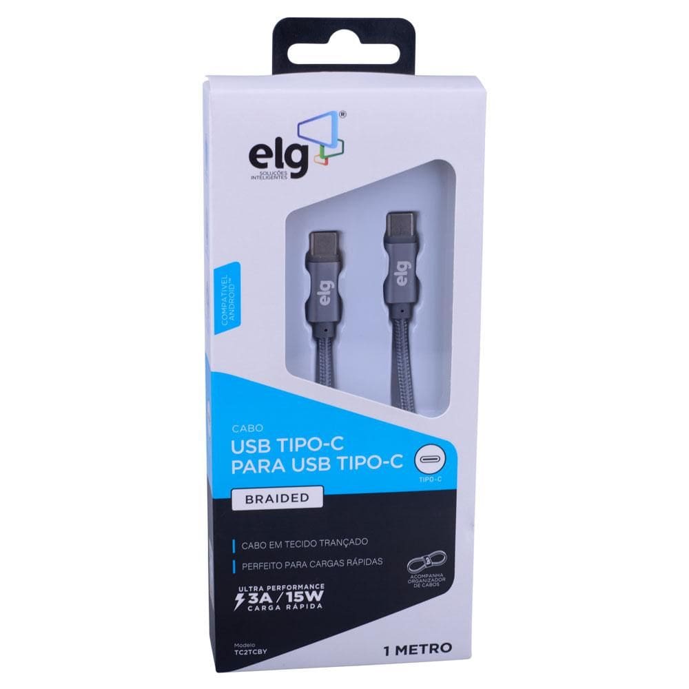 Cabo Tipo-C para Tipo-C 1m ELG TC2TCBY Cinza