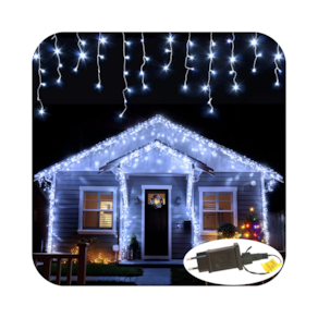 Cascata 350 Led 8 Funções Prova D`água Branco Frio 31v Bivolt Fio Branco 10m Uso Externo Natal