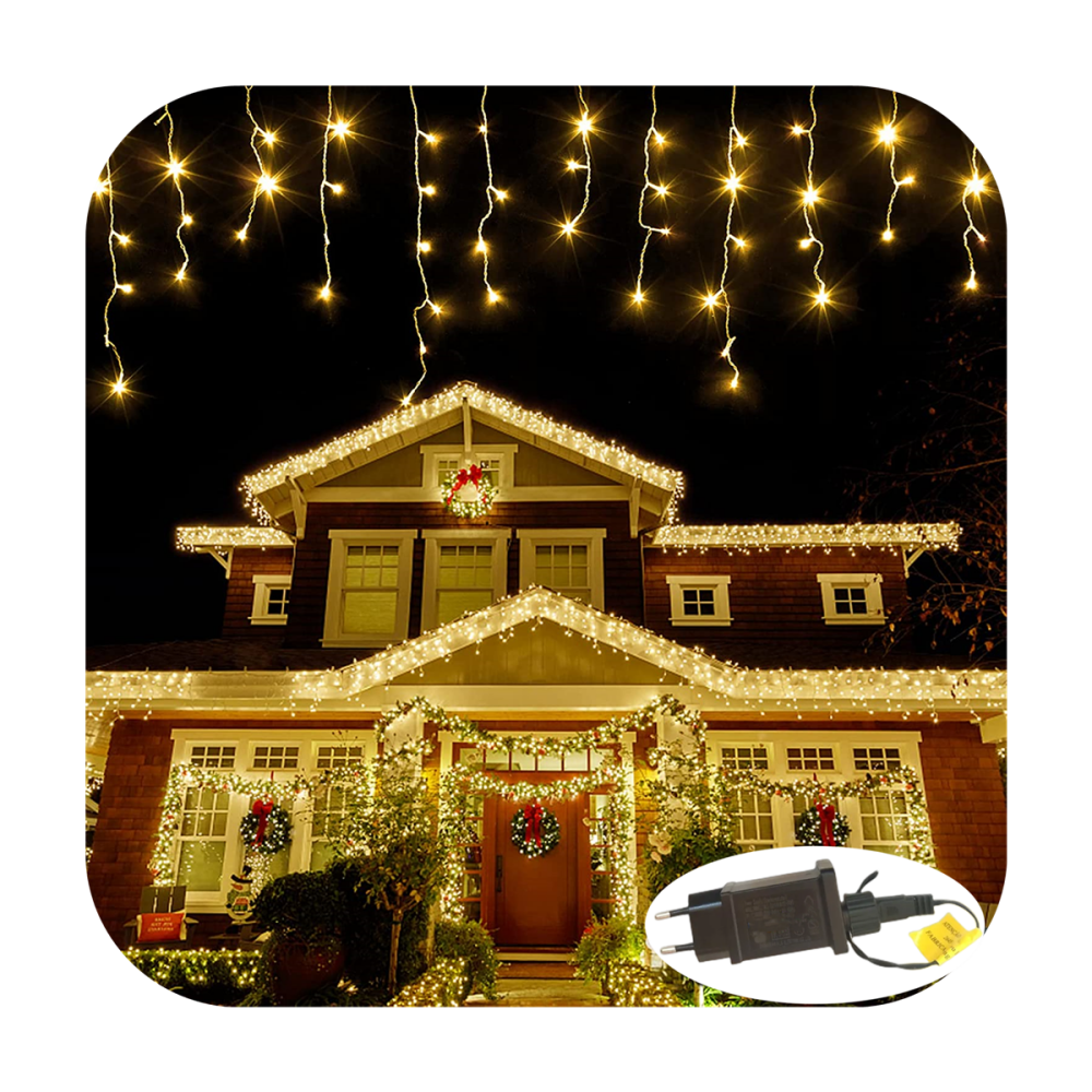 Cascata 350 Led Fixo Prova D`água 31v Bivolt Fio Branco 10m Uso Externo Natal