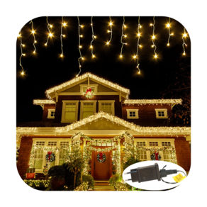 Cascata 350 Led 8 Funções Prova D`água Branco Quente 31v Bivolt Fio Branco10m Uso Externo Natal