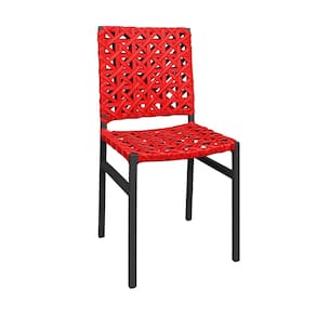 Cadeira Deck Alumínio Junco Trançado Teia Vermelho Unicolor