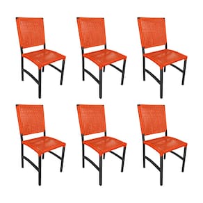 Kit 6 Cadeiras Deck Alumínio Junco Sintético Laranja Unicolor
