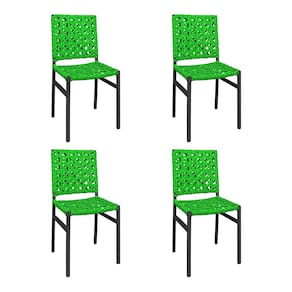 Kit 4 Cadeiras Deck Alumínio Junco Trançado Teia Verde Unicolor