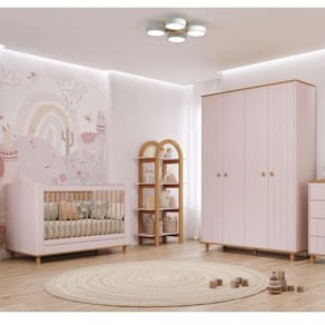Quarto de Bebê Completo Berço e Guarda Roupa 4 Portas 100 MDF Lívia Permobili