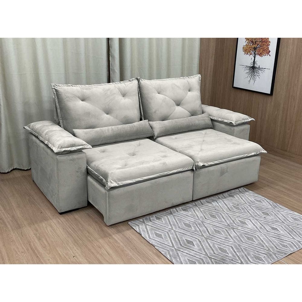 Sofá Retrátil Reclinável 1,80 m Cinza Prata 710 Athenas Premium