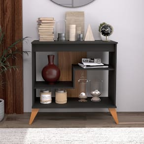 Aparador Multiuso 72cm com 2 Prateleiras com Pés de Madeira 6209 Cinza - Rede Móveis