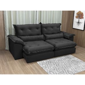 Sofá Retrátil Reclinável 2,90 m Preto 504 Aconchego