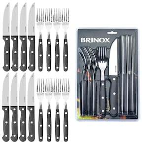 Faqueiro Jogo de Talheres para Churrasco Jumbo Inox 16 peças Preto Brinox