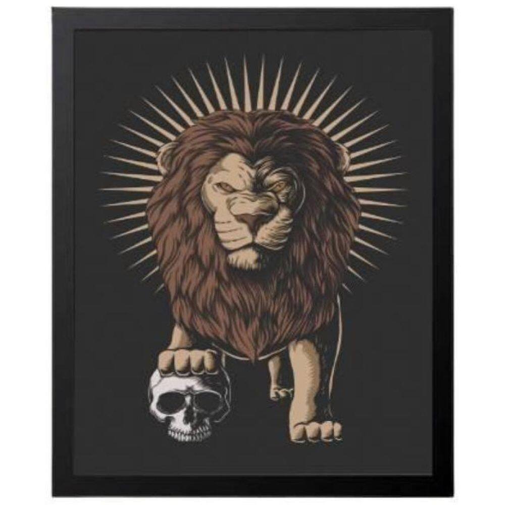 Quadro Decorativo Leão Com Caveira 34X23Cm