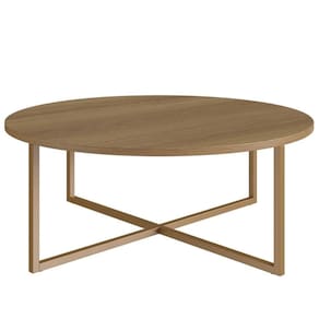 Mesa de Centro Redonda Artesano 70 cm (Larg) Tampo em MDP Hanover Base Metálica em Aço Dourado