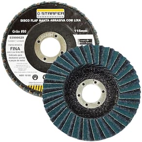 Disco Flap com Manta e Lixa Grão 80 4.1/2" Fina Azul Ideal para Desbaste Lixar Polir Aço Aluminio Metais - Starfer