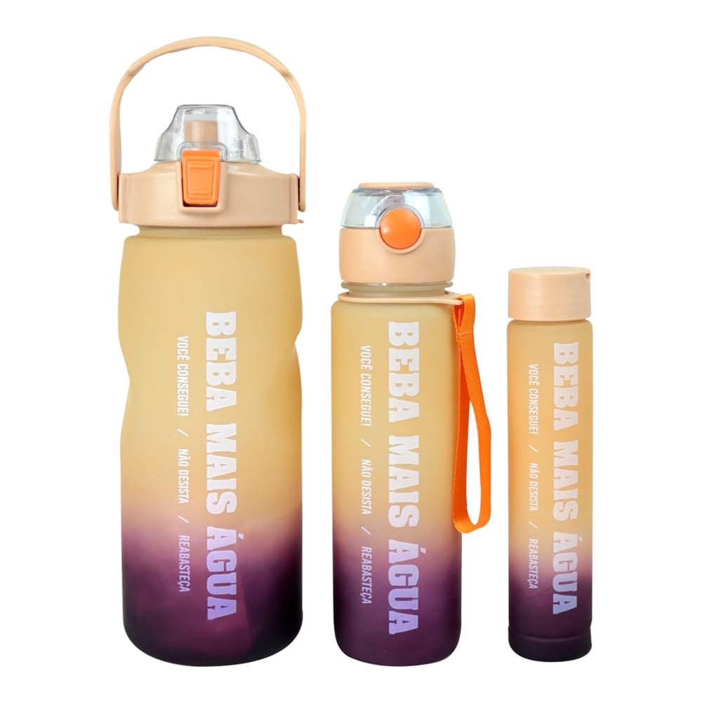 Kit 3 Garrafas De Plástico Motivacional 1500ml, 700ml, 300ml