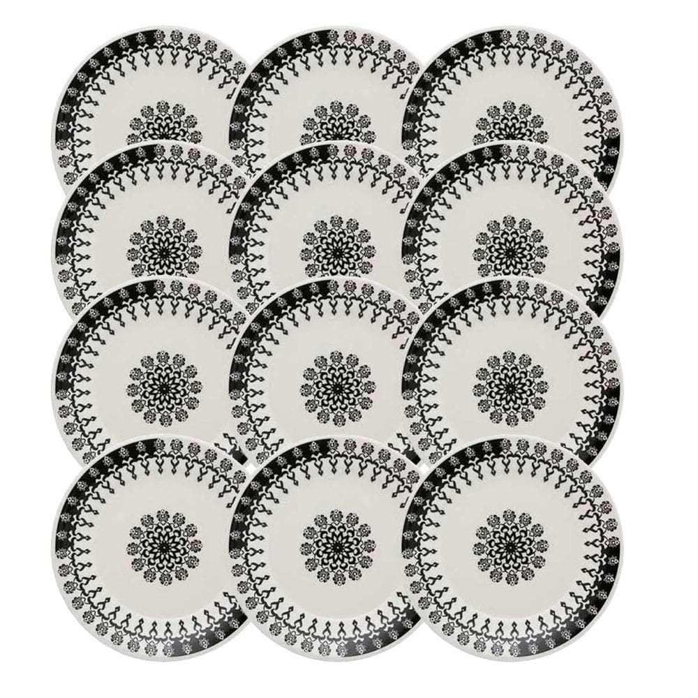 Prato de Sobremesa Cerâmica Estampa Donna Folk 18cm 12un - Biona 061394