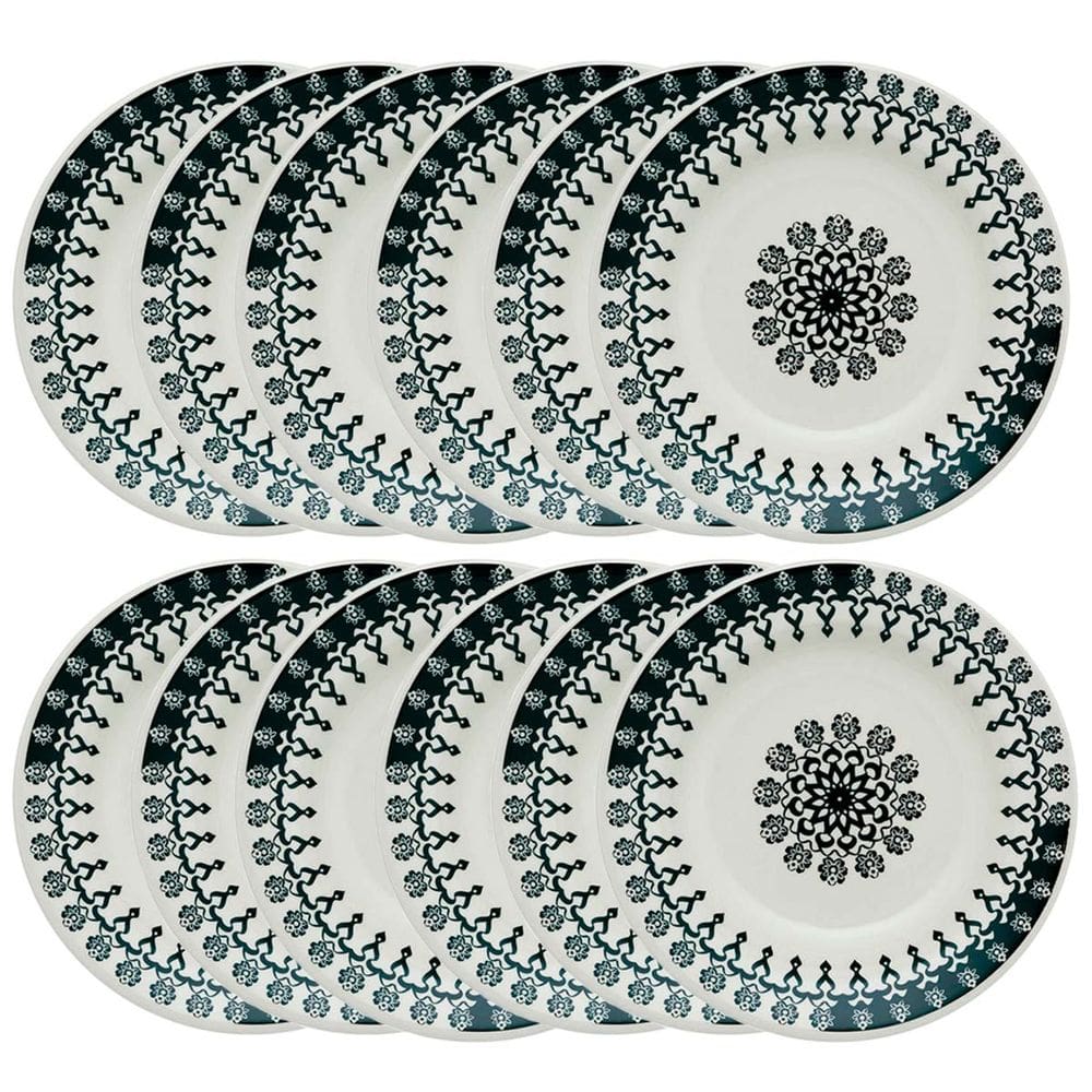Prato Fundo de Cerâmica Estampa Donna Folk 22cm 12 Unidades - Biona 061406
