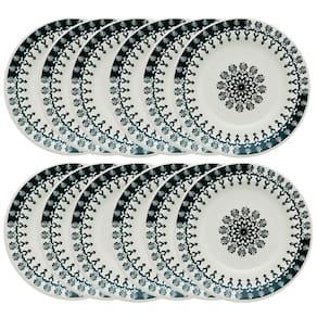 Prato Fundo de Cerâmica Estampa Donna Folk 22cm 12 Unidades - Biona 061406