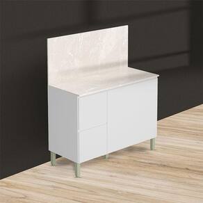 Balcão para Cozinha Ambiente Art Branco Ártico com Tampo Painel 120cm Travertino - Kits Paraná