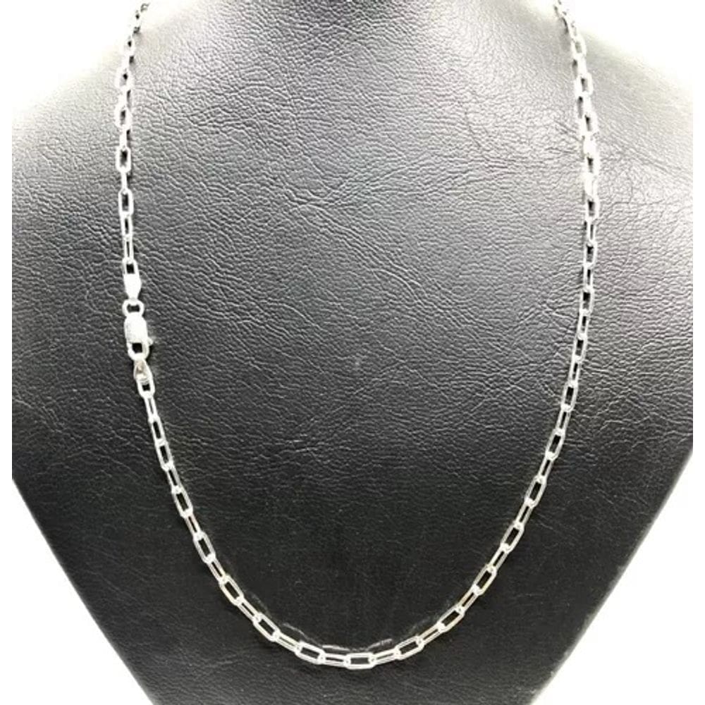 Corrente Cordão Prata 925 Maciça Kartie Cadeado Longa Italiana 3MM - 70CM
