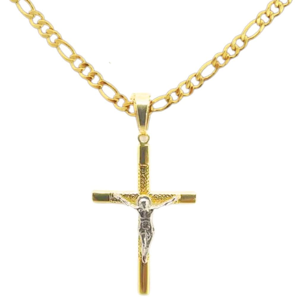 Corrente Cordão Banhado Ouro 18k 3X1 Com Pingente Cruz 4MM - 70CM