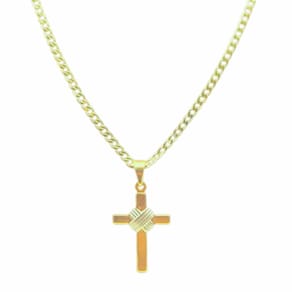 Corrente Cordão Banhado Ouro 18k Grumet Com Pingente Cruz Amarrado 2MM - 80CM
