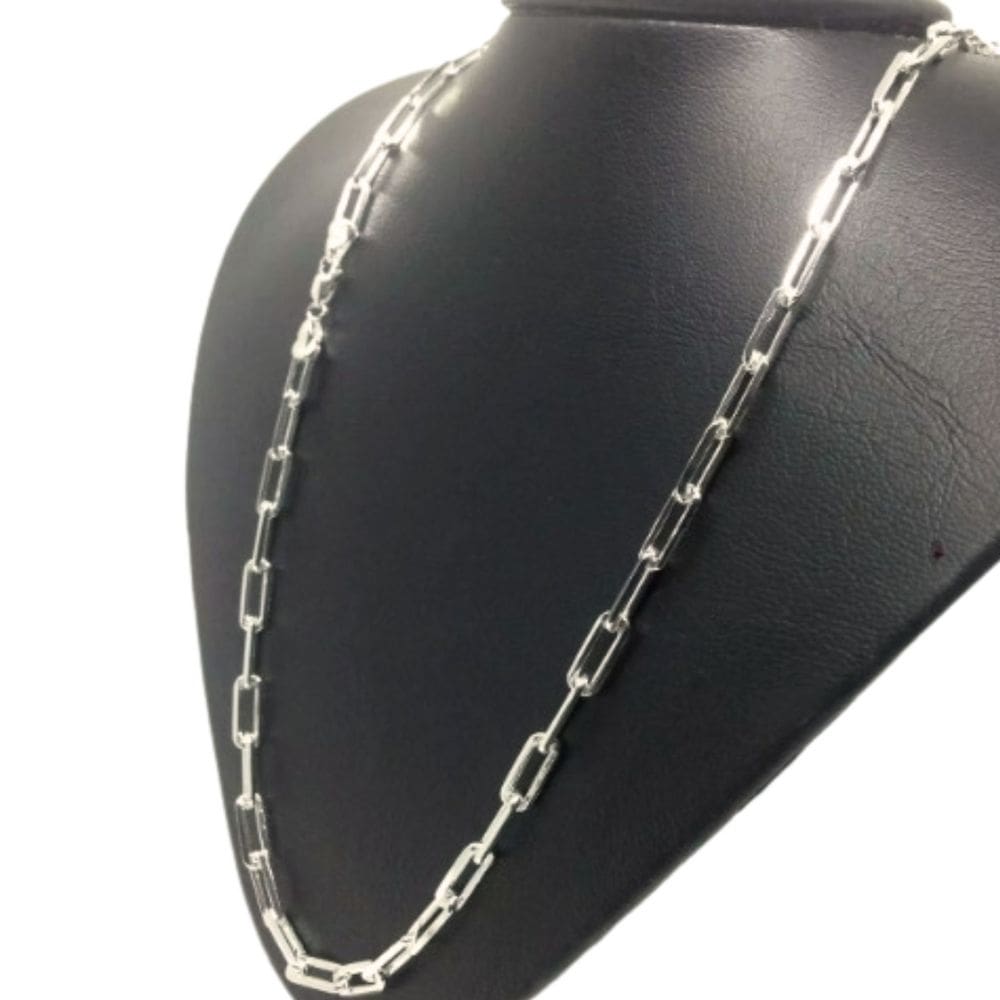 Corrente Cordão Prata 925 Maciça Kartie Cadeado Longa Italiana 5MM - 70CM