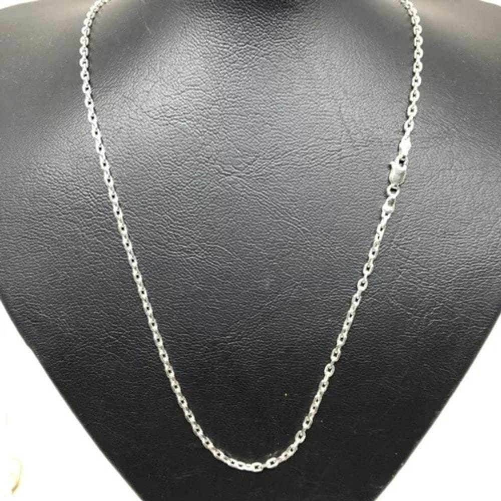 Corrente Cordão Prata 925 Maciça Kartie Cadeado Curta Italiana 3MM - 50CM