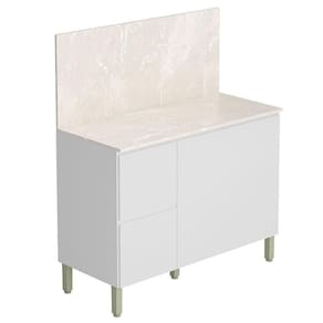 Balcão para Cozinha Art Branco Ártico com Tampo Painel 120cm Travertino - Kits Paraná
