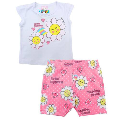 Conjunto Bebê Menina Florzinhas Branco e Rosa Casas Bahia