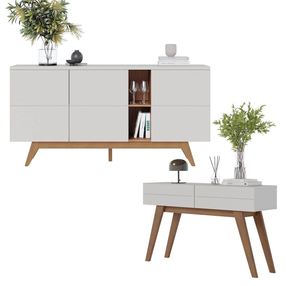 Kit para Sala de Estar Buffet 3 Portas e Aparador 2 Gavetas Off White Freijó Colibri