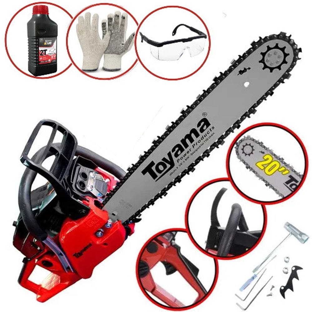 Motosserra Toyama TCS58F G2-20SN 3.22HP 54.5CC Sabre 20 pol. Profissional + Kit Oleo Toyama + Oculos + Luvas