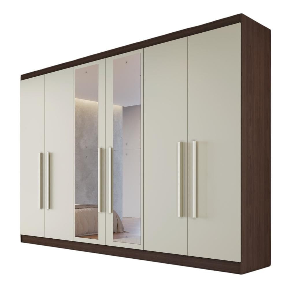 Guarda Roupa Oslo 6 Portas 4 Gavetas com Espelho MDF - MadeMarcs