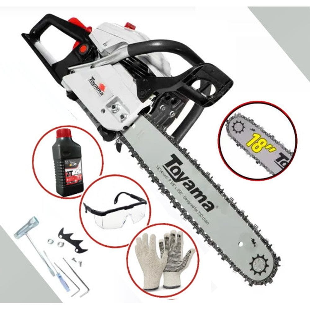 Moto serra a Gasolina Toyama TCS58H / TCS58 H 3.2HP 54cc Motor Serra 2T Sabre 18" Ponta Rolante + Kit de Acessorios