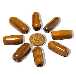 03 Barril Furado Longitudinal Pedra Jaspe Amarelo 30mm