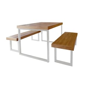 Conjunto Mesa Industrial Bernardo 2,50m Ferragem Branca Com 2 Bancos Industrial Bernardo Branco