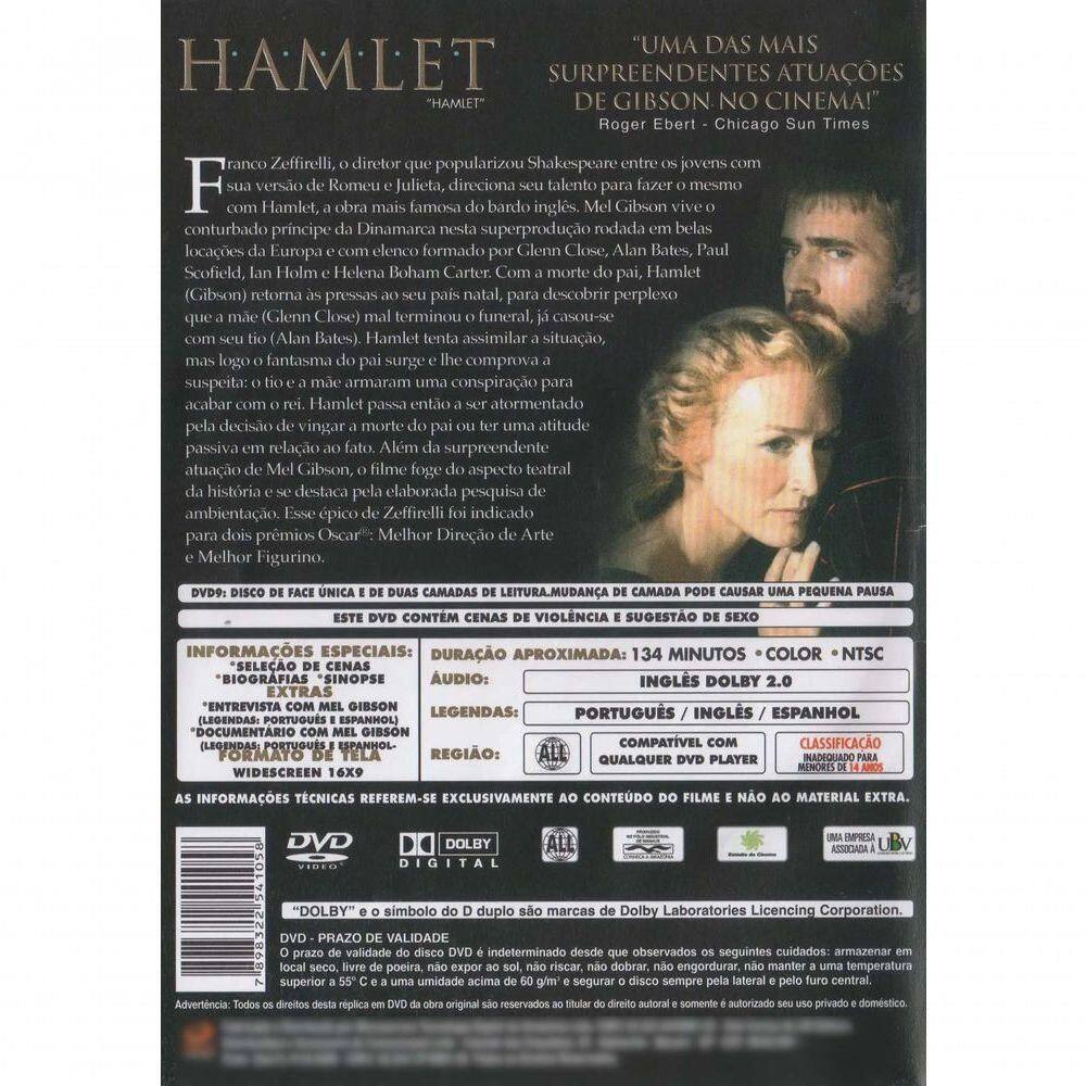 Dvd Hamlet Mel Gibson Glenn Close | Casas Bahia