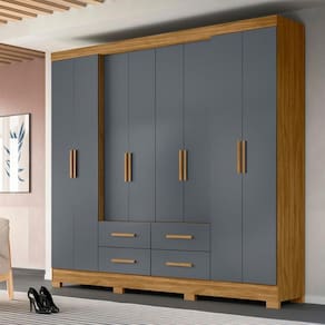 Guarda Roupa Casal 8 Portas 4 Gavetas San Lorenzo Plus - Freijó - Cinza Freijó - Cinza