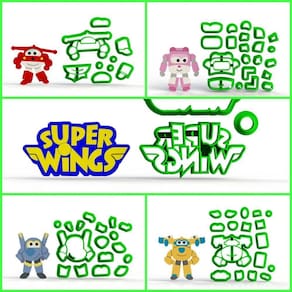Cortador Kit Super Wings - 4 Modelos Modulares + Logo 6 Cm