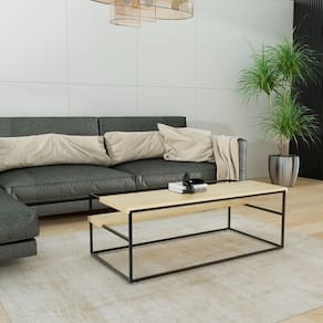 Mesa de Centro Sala Riga Modular Decoração Versátil Preto/Natural