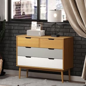 Cômoda 4 Gavetas Nórdica para Quarto Yescasa Roble/Cinza/Branco