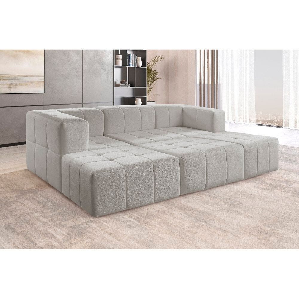 Sofá Box Modular 3 Lugares Bouclé Cinza . Cinza