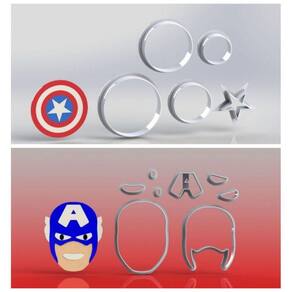 Cortador Kit Capitão América Rosto e Escudo Tamanho 5cm
